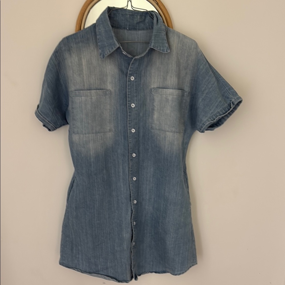 Denim Blue Short Sleeve women Shirt dress